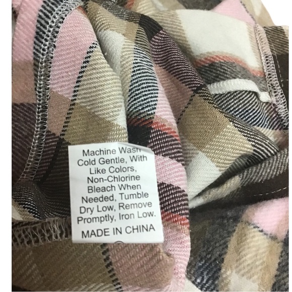 Plaid Flannel Shacket Shirt Jacket Pink Tan Gray - Picture 10 of 12